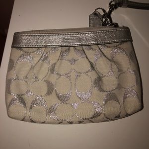 NWT Coach Silver/White Leather & Canvas Wristlet